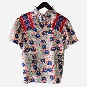 Sandro Paris Silk Embroidered Shoulder Floral Short Sleeve Top Size Small